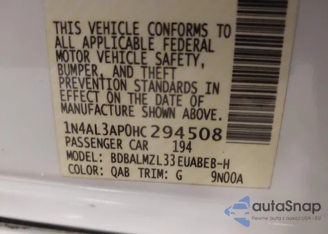 2017 Nissan Altima 2.5 Sv z USA, uszkodzony, nr VIN 1N4AL3AP0HC294508